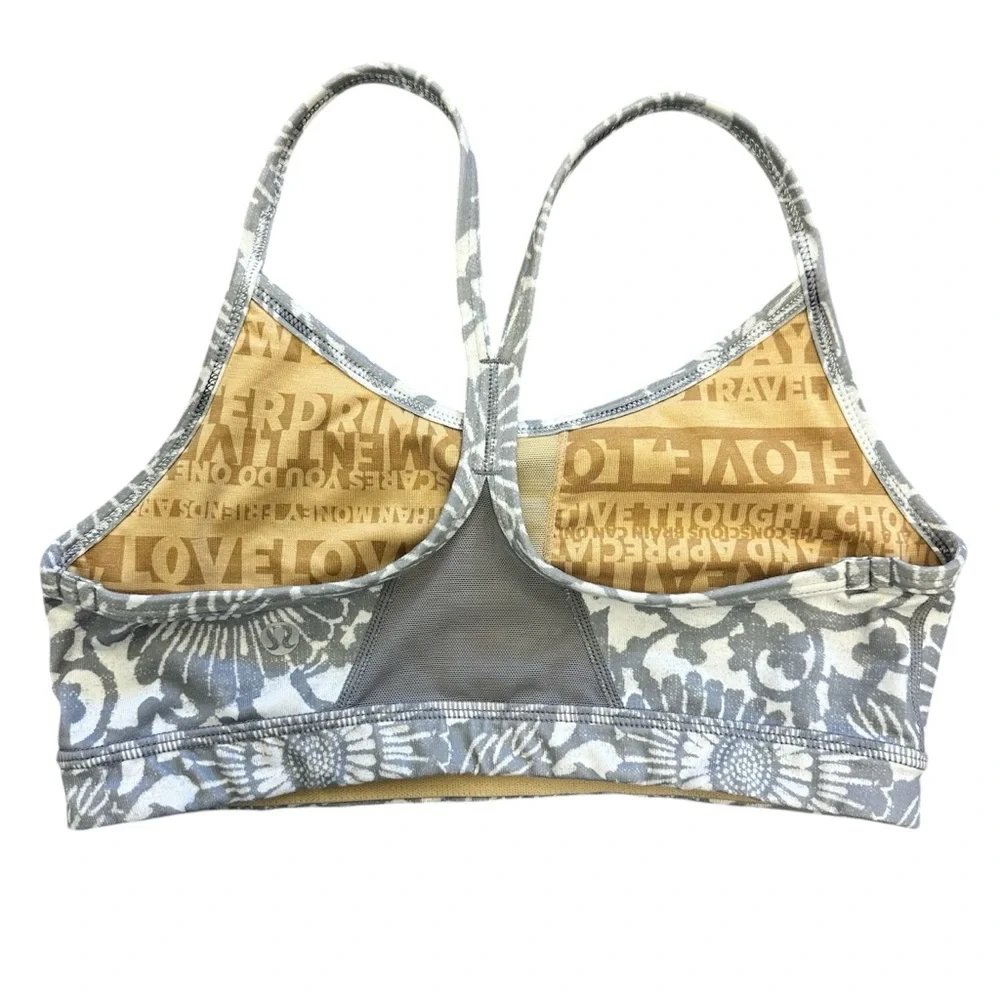 Lululemon Flow‎ Y Bra Gray Beachy Floral White Fossil Size 4
